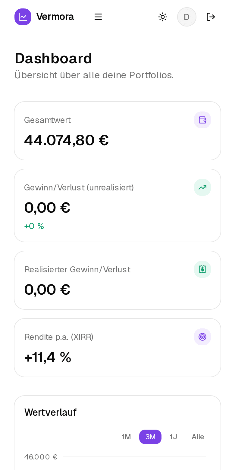 Planafolio Dashboard auf dem Smartphone